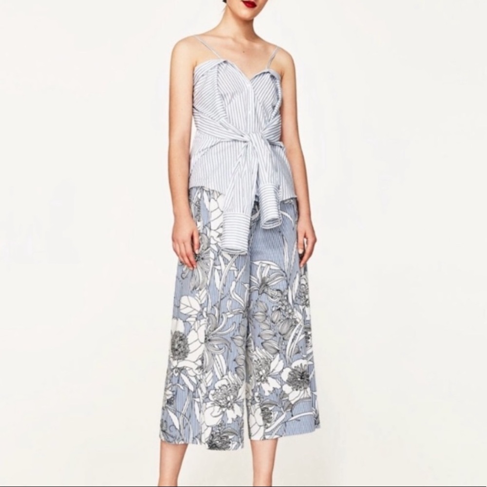 Like New Zara Printed Stripe Crop Pant Culottes
